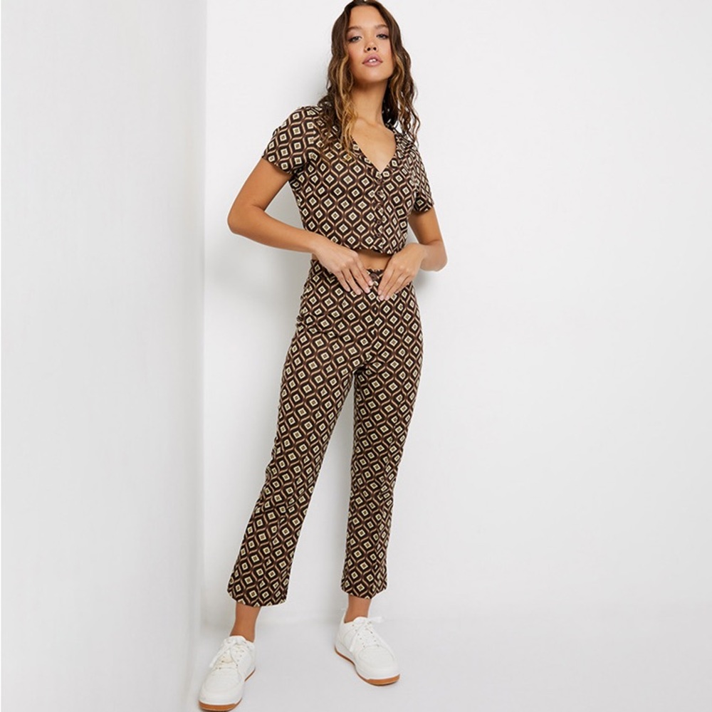 A. C. W. | Brown Groovy Retro Geometric Kick Flared Pant Set
